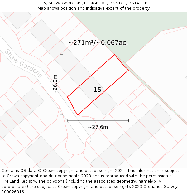 15, SHAW GARDENS, HENGROVE, BRISTOL, BS14 9TP: Plot and title map
