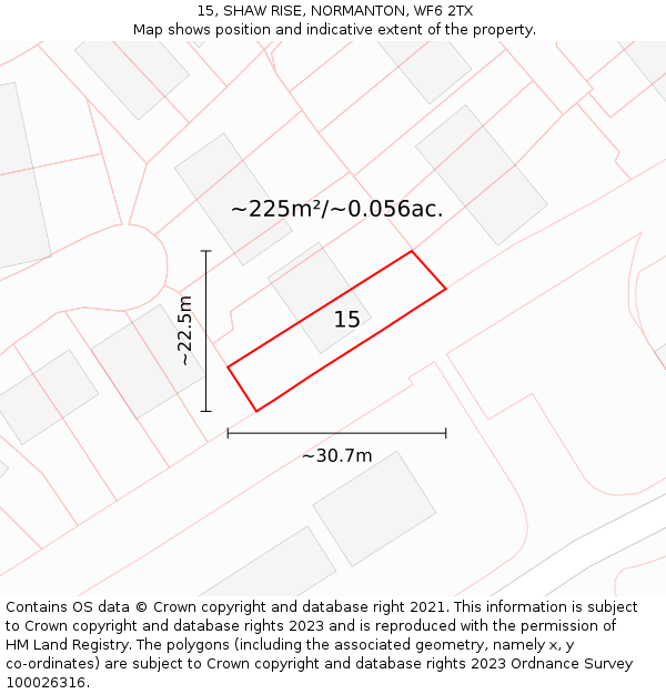 15, SHAW RISE, NORMANTON, WF6 2TX: Plot and title map