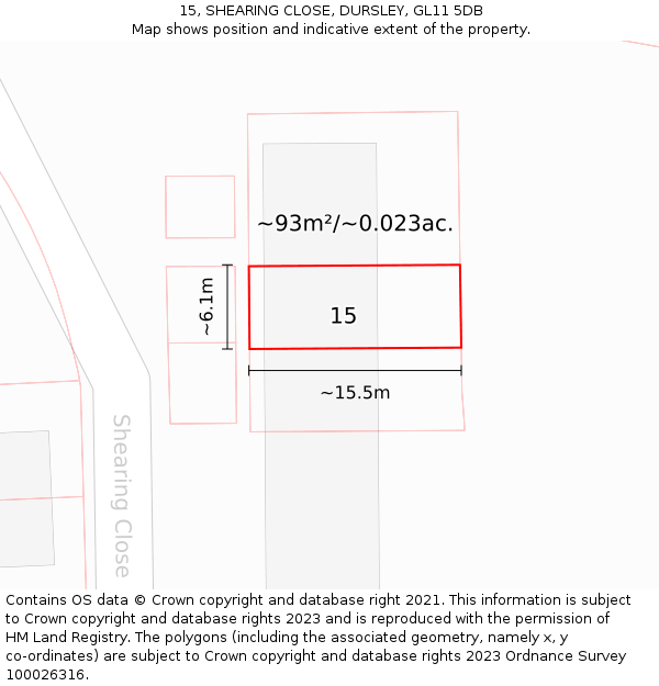 15, SHEARING CLOSE, DURSLEY, GL11 5DB: Plot and title map