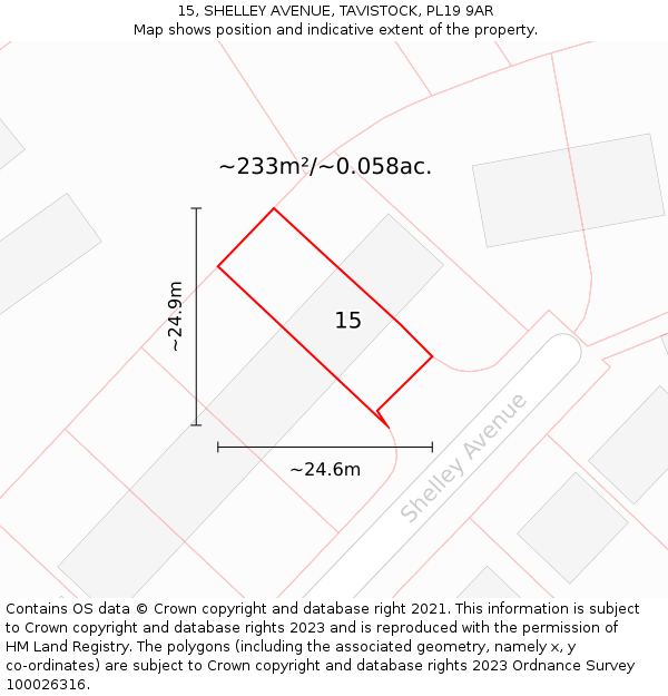 15, SHELLEY AVENUE, TAVISTOCK, PL19 9AR: Plot and title map