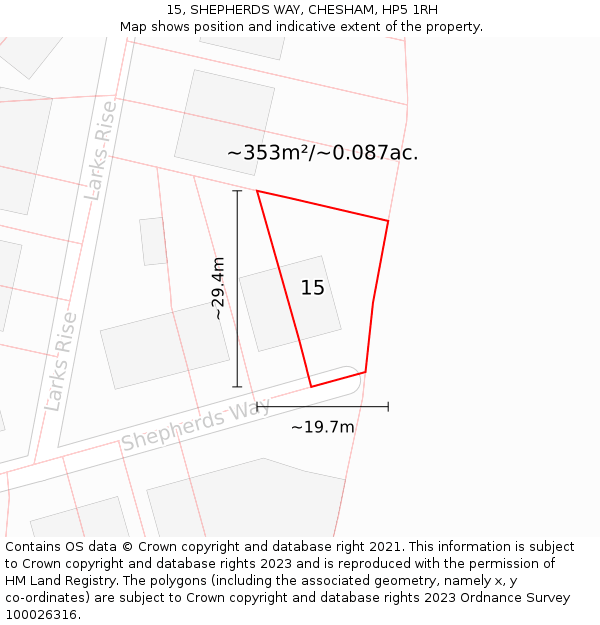 15, SHEPHERDS WAY, CHESHAM, HP5 1RH: Plot and title map