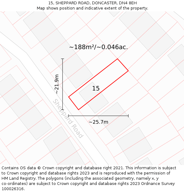 15, SHEPPARD ROAD, DONCASTER, DN4 8EH: Plot and title map