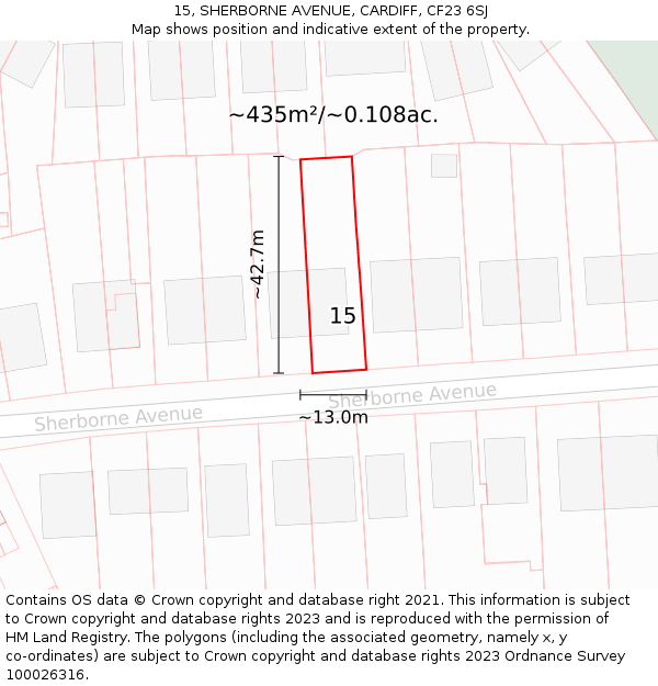 15, SHERBORNE AVENUE, CARDIFF, CF23 6SJ: Plot and title map