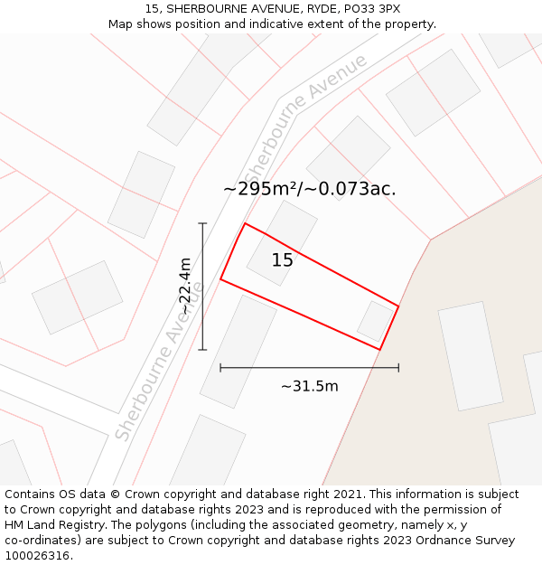 15, SHERBOURNE AVENUE, RYDE, PO33 3PX: Plot and title map