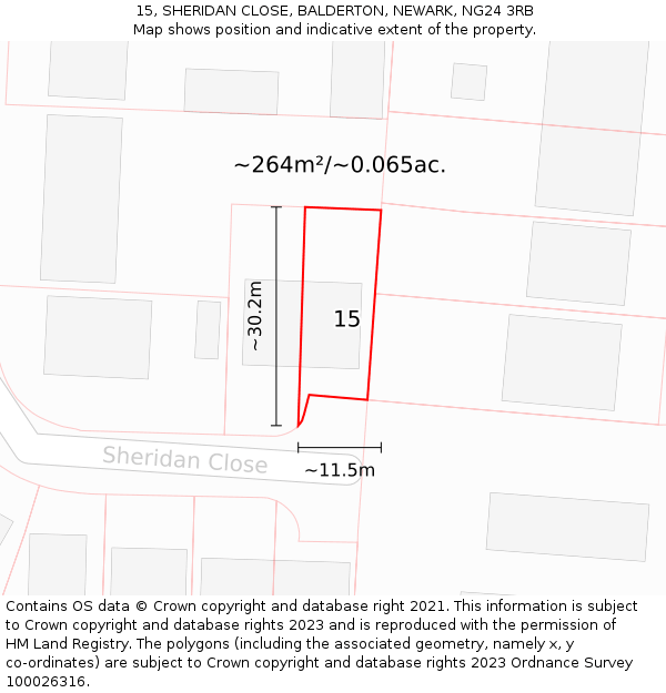 15, SHERIDAN CLOSE, BALDERTON, NEWARK, NG24 3RB: Plot and title map