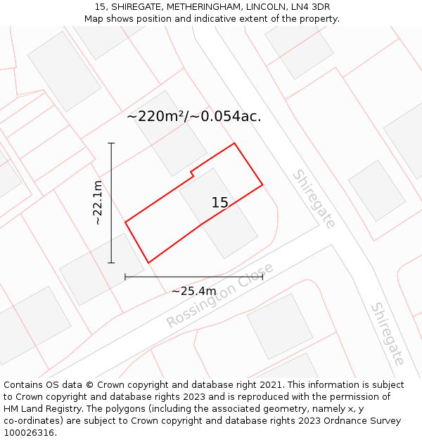 15, SHIREGATE, METHERINGHAM, LINCOLN, LN4 3DR: Plot and title map