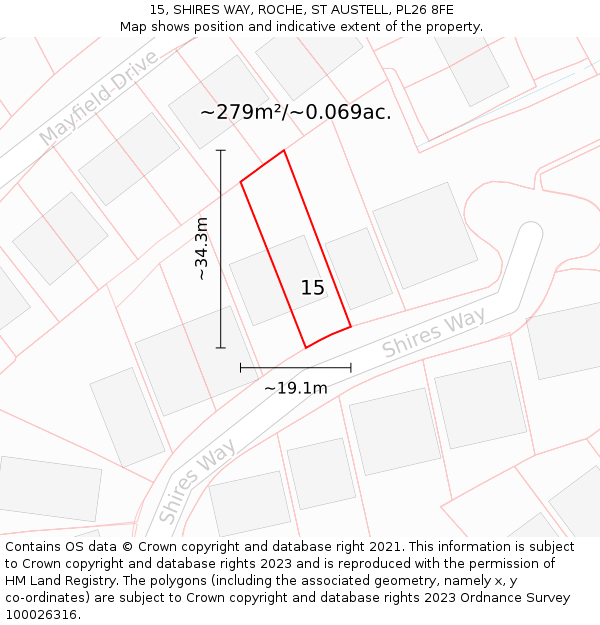 15, SHIRES WAY, ROCHE, ST AUSTELL, PL26 8FE: Plot and title map