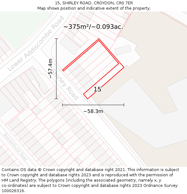 15, SHIRLEY ROAD, CROYDON, CR0 7ER: Plot and title map