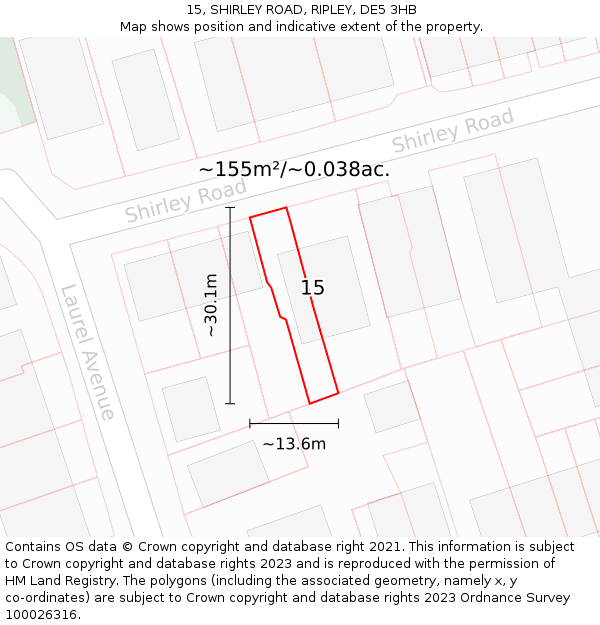 15, SHIRLEY ROAD, RIPLEY, DE5 3HB: Plot and title map