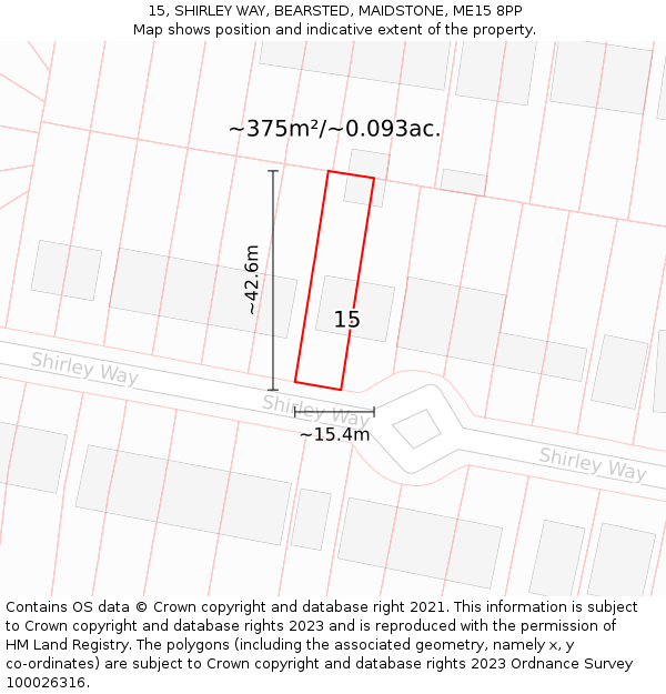 15, SHIRLEY WAY, BEARSTED, MAIDSTONE, ME15 8PP: Plot and title map