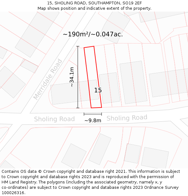 15, SHOLING ROAD, SOUTHAMPTON, SO19 2EF: Plot and title map
