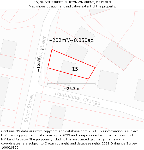 15, SHORT STREET, BURTON-ON-TRENT, DE15 9LS: Plot and title map