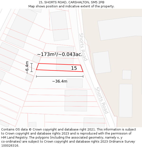15, SHORTS ROAD, CARSHALTON, SM5 2PB: Plot and title map