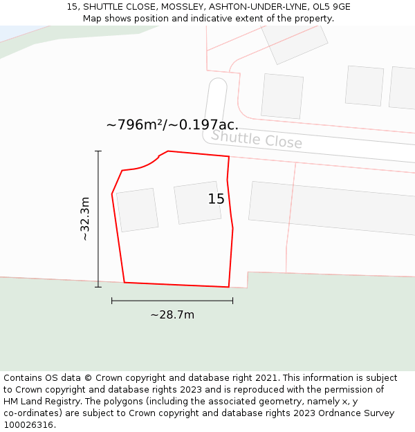 15, SHUTTLE CLOSE, MOSSLEY, ASHTON-UNDER-LYNE, OL5 9GE: Plot and title map