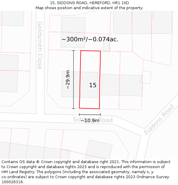 15, SIDDONS ROAD, HEREFORD, HR1 1XD: Plot and title map