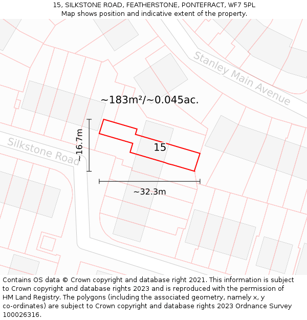 15, SILKSTONE ROAD, FEATHERSTONE, PONTEFRACT, WF7 5PL: Plot and title map