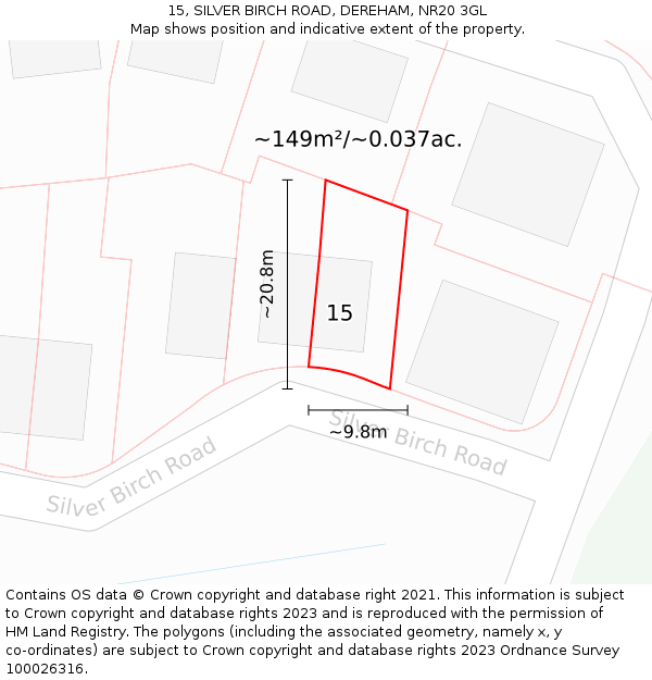 15, SILVER BIRCH ROAD, DEREHAM, NR20 3GL: Plot and title map