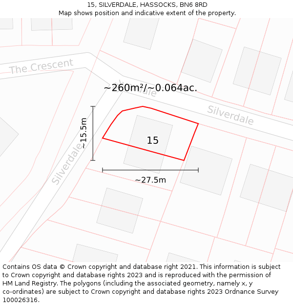 15, SILVERDALE, HASSOCKS, BN6 8RD: Plot and title map