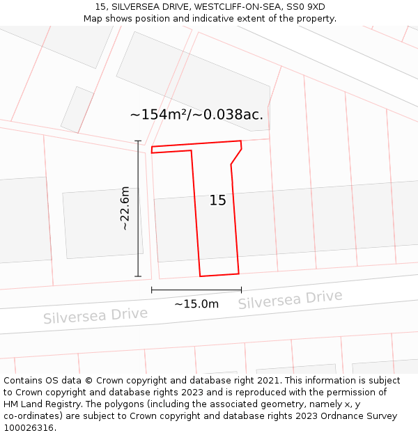 15, SILVERSEA DRIVE, WESTCLIFF-ON-SEA, SS0 9XD: Plot and title map