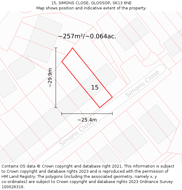 15, SIMONS CLOSE, GLOSSOP, SK13 6NE: Plot and title map