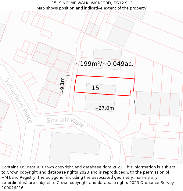15, SINCLAIR WALK, WICKFORD, SS12 9HF: Plot and title map