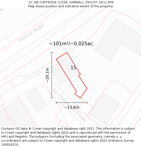 15, SIR CHETWODE CLOSE, HARWELL, DIDCOT, OX11 6FB: Plot and title map