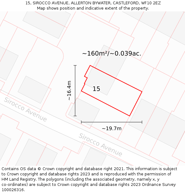 15, SIROCCO AVENUE, ALLERTON BYWATER, CASTLEFORD, WF10 2EZ: Plot and title map