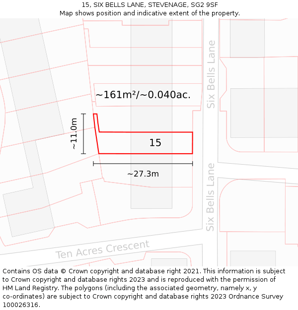 15, SIX BELLS LANE, STEVENAGE, SG2 9SF: Plot and title map