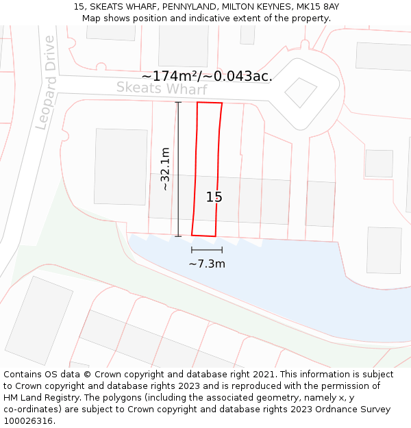15, SKEATS WHARF, PENNYLAND, MILTON KEYNES, MK15 8AY: Plot and title map
