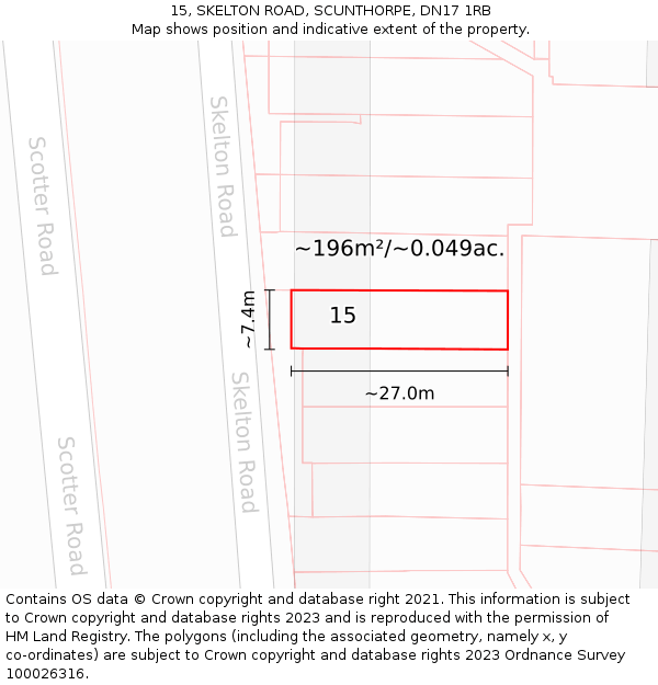 15, SKELTON ROAD, SCUNTHORPE, DN17 1RB: Plot and title map