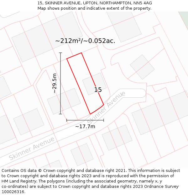 15, SKINNER AVENUE, UPTON, NORTHAMPTON, NN5 4AG: Plot and title map