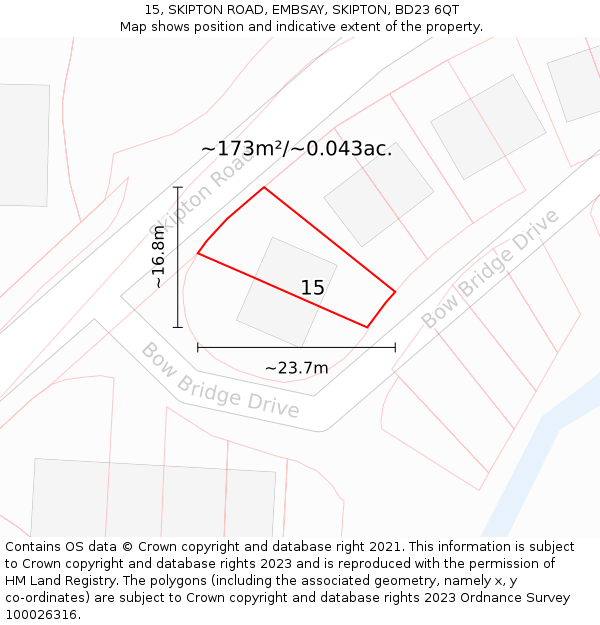 15, SKIPTON ROAD, EMBSAY, SKIPTON, BD23 6QT: Plot and title map