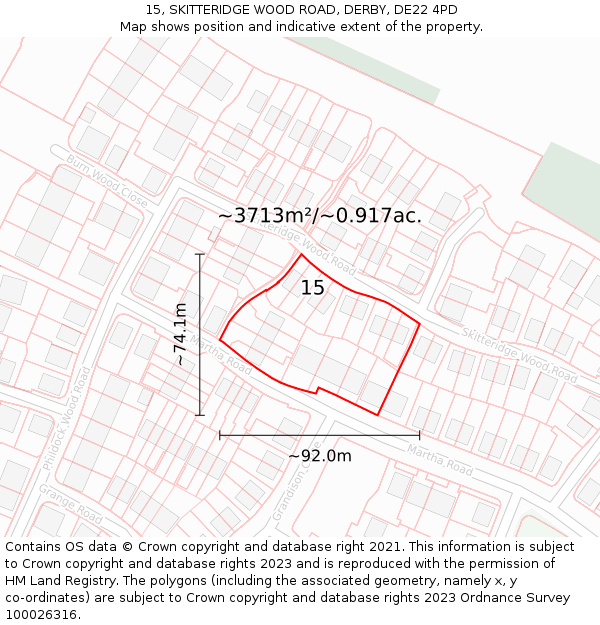 15, SKITTERIDGE WOOD ROAD, DERBY, DE22 4PD: Plot and title map