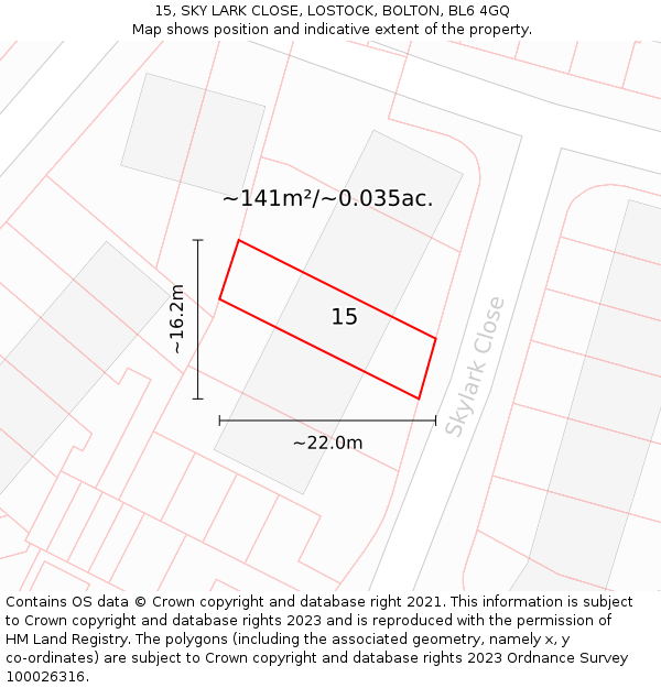 15, SKY LARK CLOSE, LOSTOCK, BOLTON, BL6 4GQ: Plot and title map