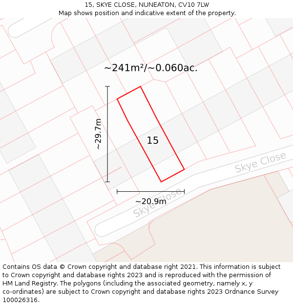 15, SKYE CLOSE, NUNEATON, CV10 7LW: Plot and title map