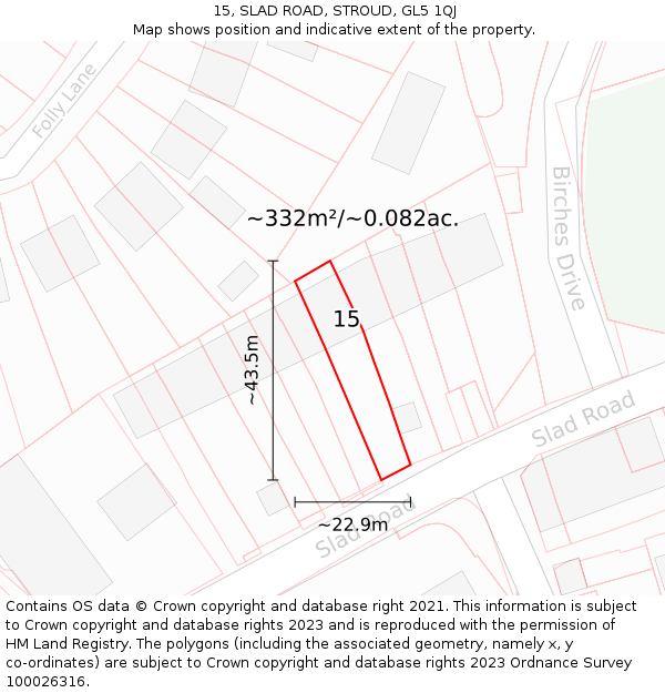 15, SLAD ROAD, STROUD, GL5 1QJ: Plot and title map