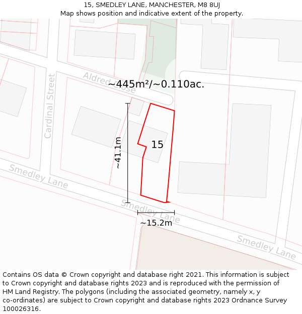 15, SMEDLEY LANE, MANCHESTER, M8 8UJ: Plot and title map
