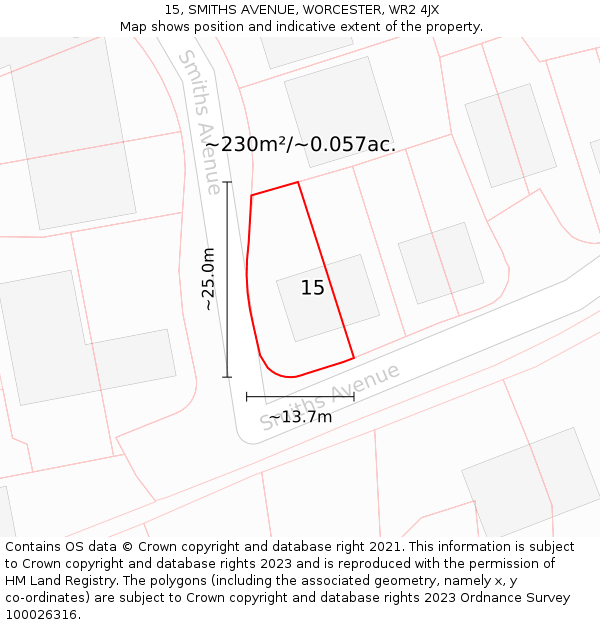 15, SMITHS AVENUE, WORCESTER, WR2 4JX: Plot and title map