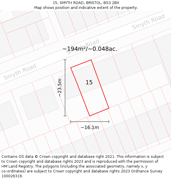15, SMYTH ROAD, BRISTOL, BS3 2BX: Plot and title map