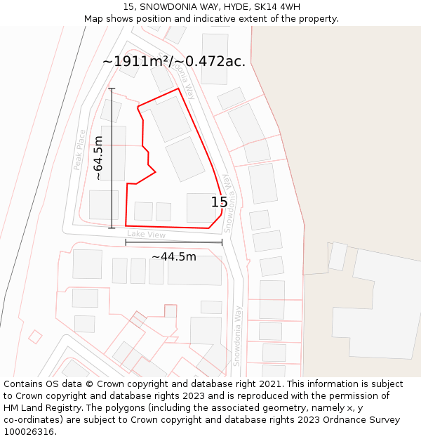 15, SNOWDONIA WAY, HYDE, SK14 4WH: Plot and title map