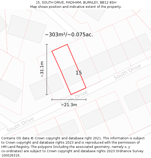 15, SOUTH DRIVE, PADIHAM, BURNLEY, BB12 8SH: Plot and title map