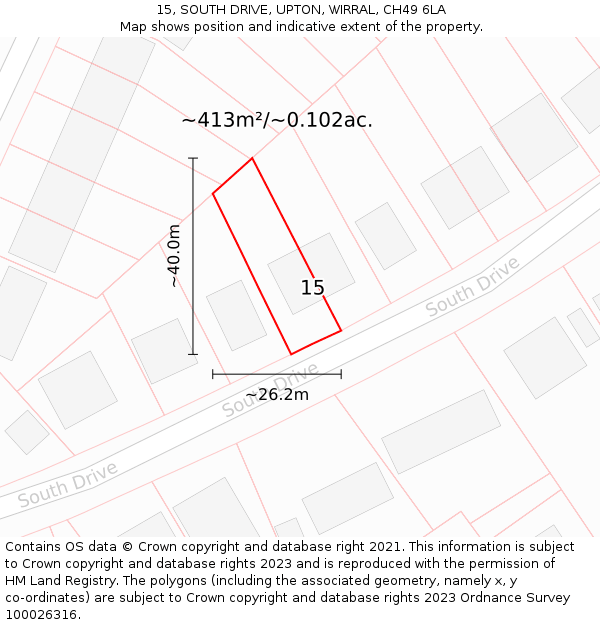 15, SOUTH DRIVE, UPTON, WIRRAL, CH49 6LA: Plot and title map