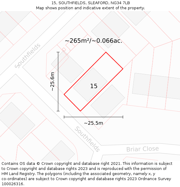 15, SOUTHFIELDS, SLEAFORD, NG34 7LB: Plot and title map
