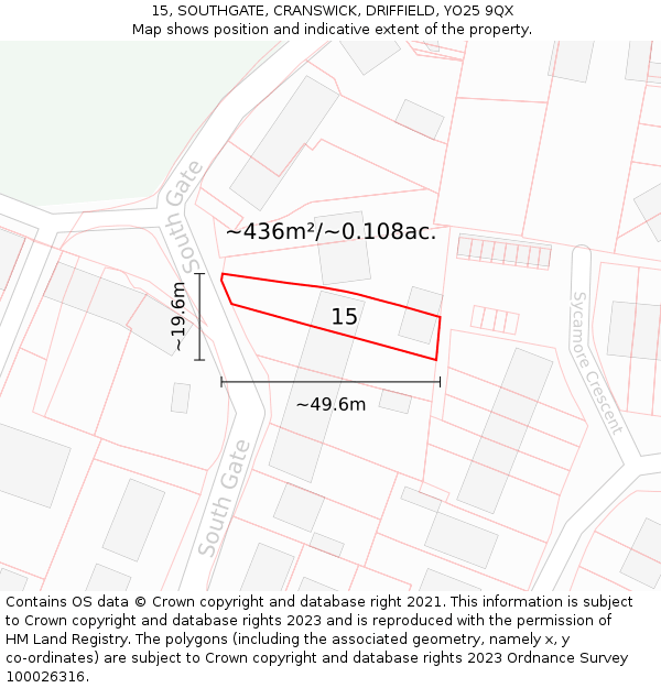 15, SOUTHGATE, CRANSWICK, DRIFFIELD, YO25 9QX: Plot and title map