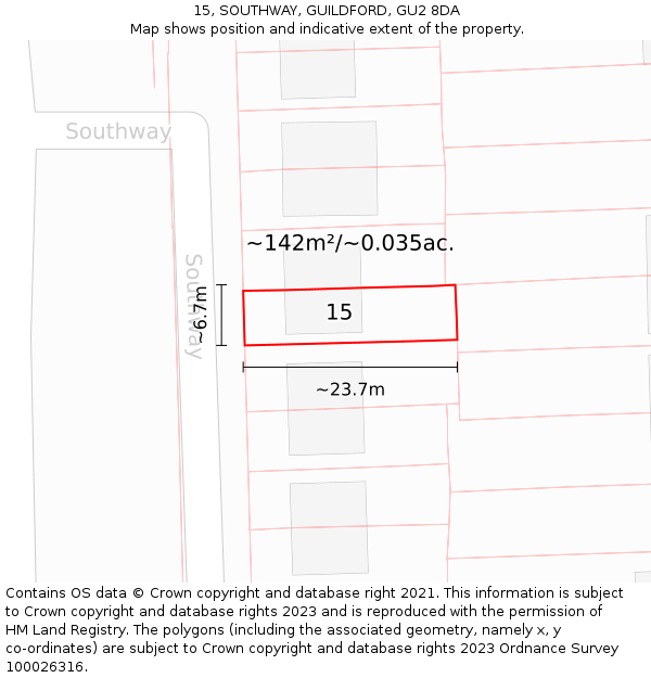 15, SOUTHWAY, GUILDFORD, GU2 8DA: Plot and title map