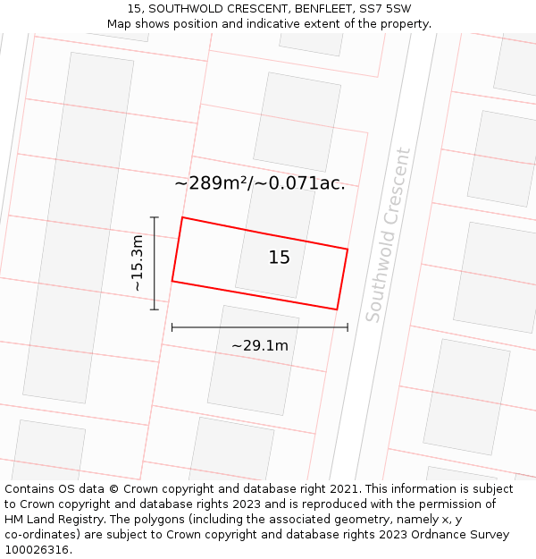15, SOUTHWOLD CRESCENT, BENFLEET, SS7 5SW: Plot and title map