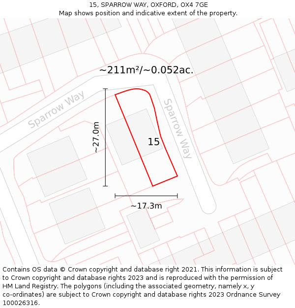 15, SPARROW WAY, OXFORD, OX4 7GE: Plot and title map