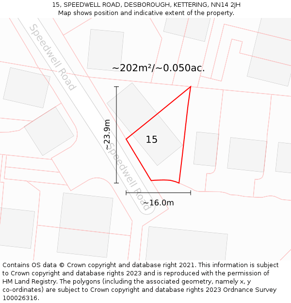 15, SPEEDWELL ROAD, DESBOROUGH, KETTERING, NN14 2JH: Plot and title map