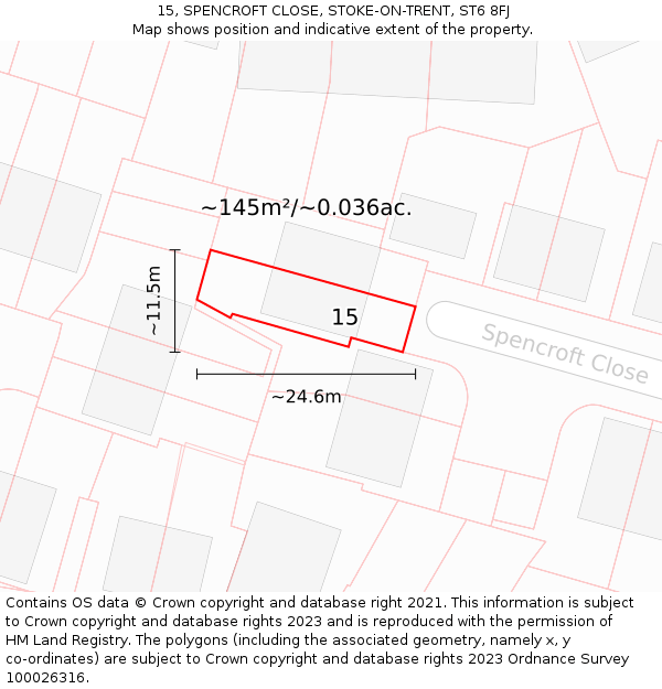 15, SPENCROFT CLOSE, STOKE-ON-TRENT, ST6 8FJ: Plot and title map