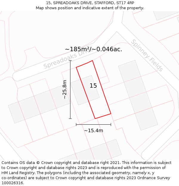 15, SPREADOAKS DRIVE, STAFFORD, ST17 4RP: Plot and title map